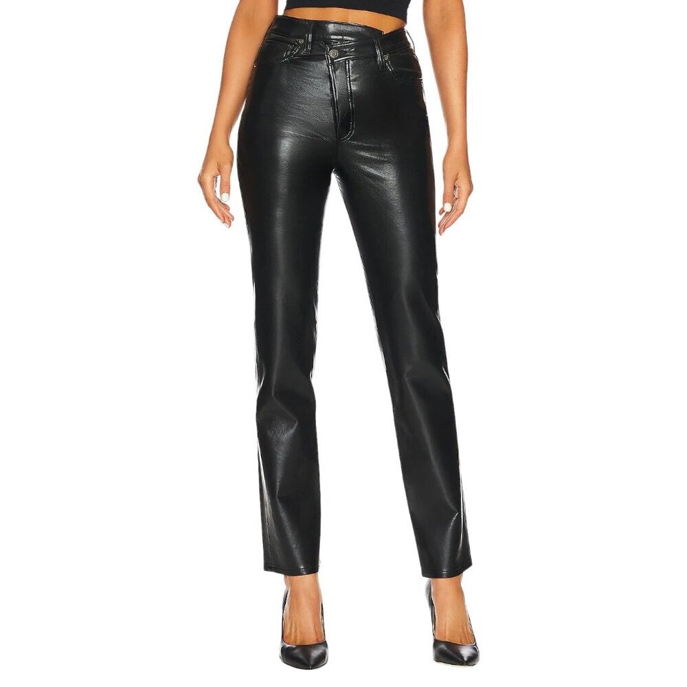AGOLDE Recycled Leather Criss Cross Straight Pants in Detox 26 New Leather Jeans
